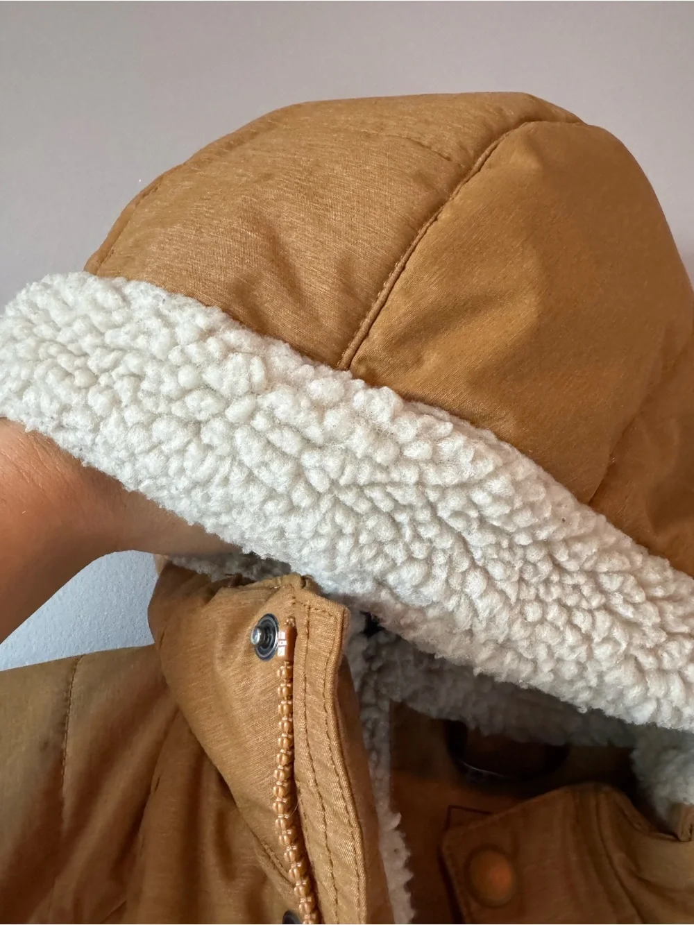 L.L. Bean Toddler Boy Tan Sherpa Fleece Lined Puffer Hooded Jacket Coat Size 4T